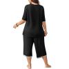 imagePOSESHE Womens Plus Size Pajama Sets Short Sleeve 2 Piece Summer Lounge Sleepwear Ladies Cute Pjs Sets with Pockets 202501black