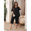 imagePOSESHE Womens Plus Size Pajama Sets Short Sleeve 2 Piece Summer Lounge Sleepwear Ladies Cute Pjs Sets with Pockets 202501black