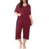 imagePOSESHE Womens Plus Size Pajama Sets Short Sleeve 2 Piece Summer Lounge Sleepwear Ladies Cute Pjs Sets with Pockets 202502wine Red