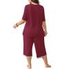imagePOSESHE Womens Plus Size Pajama Sets Short Sleeve 2 Piece Summer Lounge Sleepwear Ladies Cute Pjs Sets with Pockets 202502wine Red