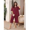 imagePOSESHE Womens Plus Size Pajama Sets Short Sleeve 2 Piece Summer Lounge Sleepwear Ladies Cute Pjs Sets with Pockets 202502wine Red