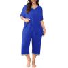imagePOSESHE Womens Plus Size Pajama Sets Short Sleeve 2 Piece Summer Lounge Sleepwear Ladies Cute Pjs Sets with Pockets 202503royal Blue
