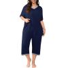 imagePOSESHE Womens Plus Size Pajama Sets Short Sleeve 2 Piece Summer Lounge Sleepwear Ladies Cute Pjs Sets with Pockets 202504navy Blue
