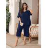 imagePOSESHE Womens Plus Size Pajama Sets Short Sleeve 2 Piece Summer Lounge Sleepwear Ladies Cute Pjs Sets with Pockets 202504navy Blue
