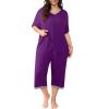 imagePOSESHE Womens Plus Size Pajama Sets Short Sleeve 2 Piece Summer Lounge Sleepwear Ladies Cute Pjs Sets with Pockets 202505purple