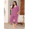 imagePOSESHE Womens Plus Size Pajama Sets Short Sleeve 2 Piece Summer Lounge Sleepwear Ladies Cute Pjs Sets with Pockets 202507purple Red