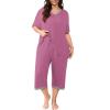 imagePOSESHE Womens Plus Size Pajama Sets Short Sleeve 2 Piece Summer Lounge Sleepwear Ladies Cute Pjs Sets with Pockets 202507purple Red