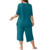 imagePOSESHE Womens Plus Size Pajama Sets Short Sleeve 2 Piece Summer Lounge Sleepwear Ladies Cute Pjs Sets with Pockets 202508grey Blue