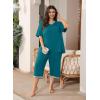 imagePOSESHE Womens Plus Size Pajama Sets Short Sleeve 2 Piece Summer Lounge Sleepwear Ladies Cute Pjs Sets with Pockets 202508grey Blue