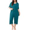 imagePOSESHE Womens Plus Size Pajama Sets Short Sleeve 2 Piece Summer Lounge Sleepwear Ladies Cute Pjs Sets with Pockets 202508grey Blue
