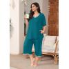 imagePOSESHE Womens Plus Size Pajama Sets Short Sleeve 2 Piece Summer Lounge Sleepwear Ladies Cute Pjs Sets with Pockets 202508grey Blue