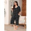 imagePOSESHE Womens Plus Size Pajama Sets Short Sleeve 2 Piece Summer Lounge Sleepwear Ladies Cute Pjs Sets with Pockets 202509black D Floral