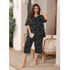 imagePOSESHE Womens Plus Size Pajama Sets Short Sleeve 2 Piece Summer Lounge Sleepwear Ladies Cute Pjs Sets with Pockets 202509black D Floral