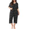 imagePOSESHE Womens Plus Size Pajama Sets Short Sleeve 2 Piece Summer Lounge Sleepwear Ladies Cute Pjs Sets with Pockets 202509black D Floral