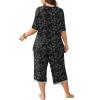 imagePOSESHE Womens Plus Size Pajama Sets Short Sleeve 2 Piece Summer Lounge Sleepwear Ladies Cute Pjs Sets with Pockets 202509black D Floral