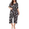 imagePOSESHE Womens Plus Size Pajama Sets Short Sleeve 2 Piece Summer Lounge Sleepwear Ladies Cute Pjs Sets with Pockets 202510black Pink Floral