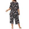 imagePOSESHE Womens Plus Size Pajama Sets Short Sleeve 2 Piece Summer Lounge Sleepwear Ladies Cute Pjs Sets with Pockets 202510black Pink Floral