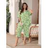imagePOSESHE Womens Plus Size Pajama Sets Short Sleeve 2 Piece Summer Lounge Sleepwear Ladies Cute Pjs Sets with Pockets 202510green W Floral