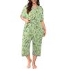imagePOSESHE Womens Plus Size Pajama Sets Short Sleeve 2 Piece Summer Lounge Sleepwear Ladies Cute Pjs Sets with Pockets 202510green W Floral