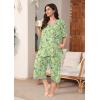 imagePOSESHE Womens Plus Size Pajama Sets Short Sleeve 2 Piece Summer Lounge Sleepwear Ladies Cute Pjs Sets with Pockets 202510green W Floral