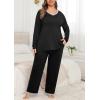imagePOSESHE Womens Plus Size Pajama Sets Short Sleeve 2 Piece Summer Lounge Sleepwear Ladies Cute Pjs Sets with Pockets 2025Black