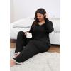 imagePOSESHE Womens Plus Size Pajama Sets Short Sleeve 2 Piece Summer Lounge Sleepwear Ladies Cute Pjs Sets with Pockets 2025Black