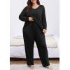 imagePOSESHE Womens Plus Size Pajama Sets Short Sleeve 2 Piece Summer Lounge Sleepwear Ladies Cute Pjs Sets with Pockets 2025Black