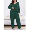 imagePOSESHE Womens Plus Size Pajama Sets Short Sleeve 2 Piece Summer Lounge Sleepwear Ladies Cute Pjs Sets with Pockets 2025Green