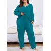 imagePOSESHE Womens Plus Size Pajama Sets Short Sleeve 2 Piece Summer Lounge Sleepwear Ladies Cute Pjs Sets with Pockets 2025Grey Blue