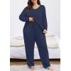 imagePOSESHE Womens Plus Size Pajama Sets Short Sleeve 2 Piece Summer Lounge Sleepwear Ladies Cute Pjs Sets with Pockets 2025Navy Blue