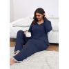 imagePOSESHE Womens Plus Size Pajama Sets Short Sleeve 2 Piece Summer Lounge Sleepwear Ladies Cute Pjs Sets with Pockets 2025Navy Blue