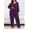 imagePOSESHE Womens Plus Size Pajama Sets Short Sleeve 2 Piece Summer Lounge Sleepwear Ladies Cute Pjs Sets with Pockets 2025Purple