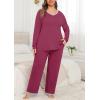 imagePOSESHE Womens Plus Size Pajama Sets Short Sleeve 2 Piece Summer Lounge Sleepwear Ladies Cute Pjs Sets with Pockets 2025Wine Red