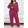 imagePOSESHE Womens Plus Size Pajama Sets Short Sleeve 2 Piece Summer Lounge Sleepwear Ladies Cute Pjs Sets with Pockets 2025Wine Red