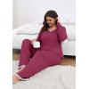imagePOSESHE Womens Plus Size Pajama Sets Short Sleeve 2 Piece Summer Lounge Sleepwear Ladies Cute Pjs Sets with Pockets 2025Wine Red