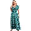 imagePOSESHE Womens Solid VNeck Short Sleeve Plus Size Evening Party Maxi DressBlue Green