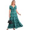imagePOSESHE Womens Solid VNeck Short Sleeve Plus Size Evening Party Maxi DressBlue Green