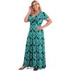 imagePOSESHE Womens Solid VNeck Short Sleeve Plus Size Evening Party Maxi DressBlue Green