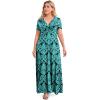 imagePOSESHE Womens Solid VNeck Short Sleeve Plus Size Evening Party Maxi DressBlue Green