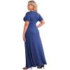 imagePOSESHE Womens Solid VNeck Short Sleeve Plus Size Evening Party Maxi DressDark Blue