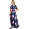 imagePOSESHE Womens Solid VNeck Short Sleeve Plus Size Evening Party Maxi DressFlower Navy Blue