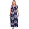 imagePOSESHE Womens Solid VNeck Short Sleeve Plus Size Evening Party Maxi DressFlower Navy Blue