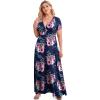 imagePOSESHE Womens Solid VNeck Short Sleeve Plus Size Evening Party Maxi DressFlower Navy Blue