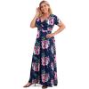 imagePOSESHE Womens Solid VNeck Short Sleeve Plus Size Evening Party Maxi DressFlower Navy Blue