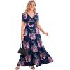 imagePOSESHE Womens Solid VNeck Short Sleeve Plus Size Evening Party Maxi DressFlower Navy Blue