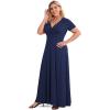 imagePOSESHE Womens Solid VNeck Short Sleeve Plus Size Evening Party Maxi DressNavy Blue