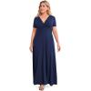 imagePOSESHE Womens Solid VNeck Short Sleeve Plus Size Evening Party Maxi DressNavy Blue