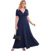 imagePOSESHE Womens Solid VNeck Short Sleeve Plus Size Evening Party Maxi DressNavy Blue