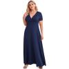 imagePOSESHE Womens Solid VNeck Short Sleeve Plus Size Evening Party Maxi DressNavy Blue