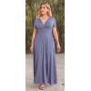 imagePOSESHE Womens Solid VNeck Short Sleeve Plus Size Evening Party Maxi DressPurple Grey